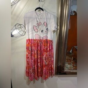 SOLD OOAK Upcycled Adorable Pink and White Cat Print Dress